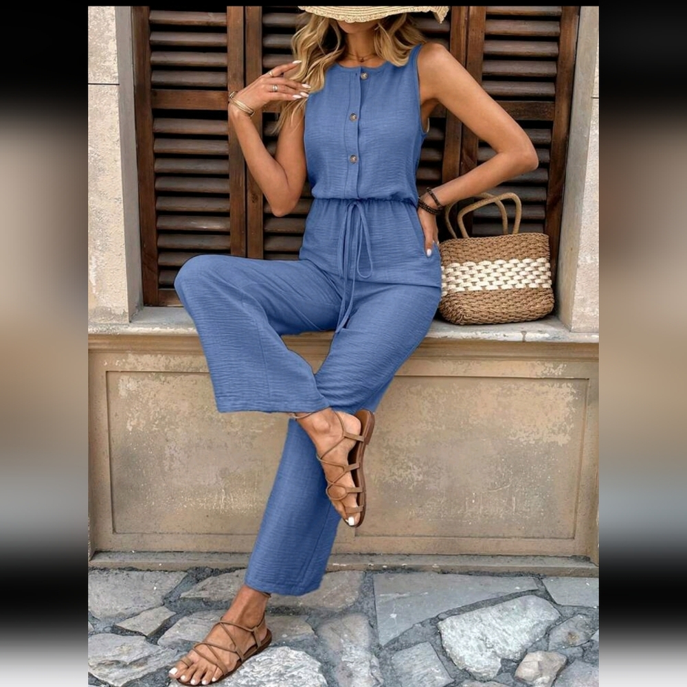 Casual Vacation Backless Romper With Ruffle Trim - Picture 5 of 6